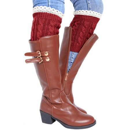 

Yinguo Women Casual Autumn And Winter Half Solid Color Texture Knitted Multicolor Lace Decorative Socks