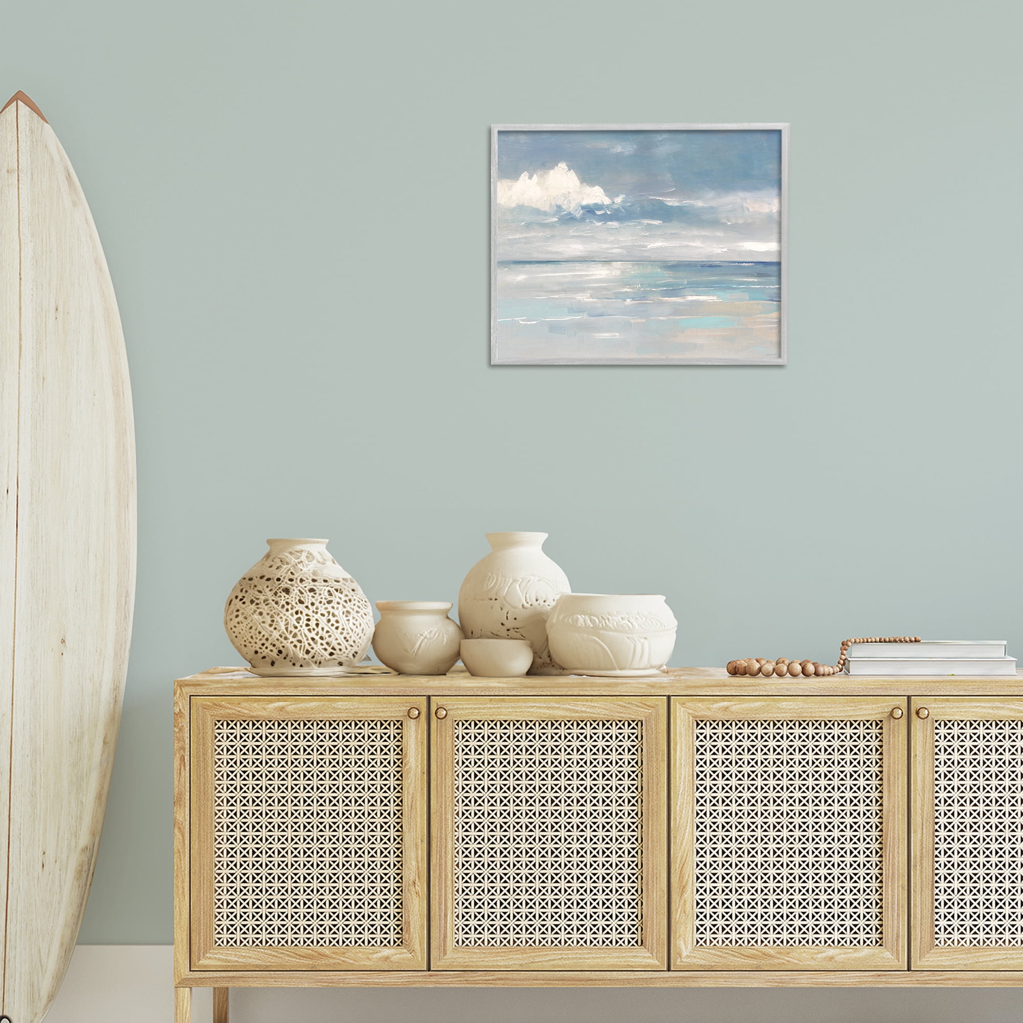 Stupell Industries Beach Clouds Reflection Landscape Painting Gray Framed Art Print Wall Art, 20 x 16