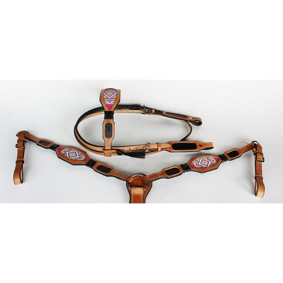 Horse Bridle Western Leather Headstall Breast Collar Show Tack Beaded  7902
