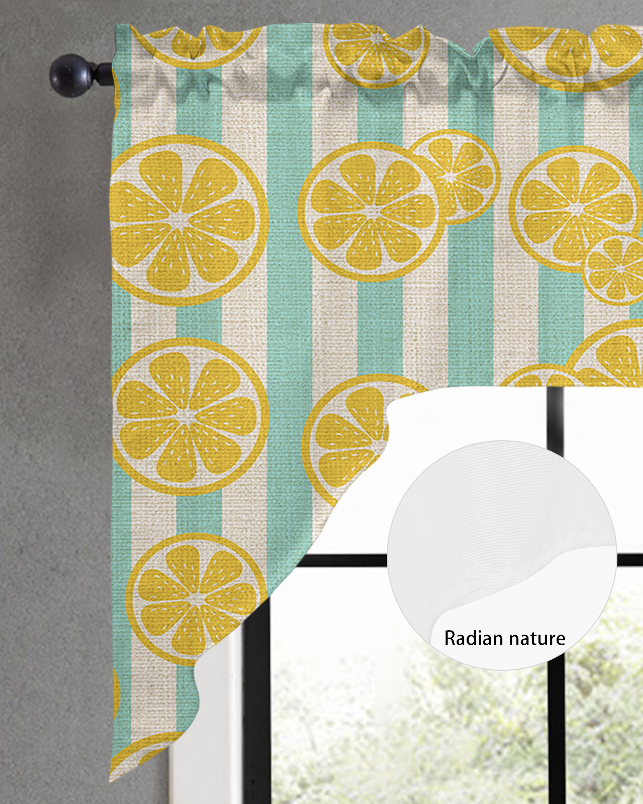 Yellow Lemon Swag Valance and Tier Curtains Set Teal Stripes Linen Background Kitchen Curtains 3 Piece Set Rod Pocket Panels for Bedroom Cafe 56x36 inch