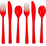 Unique Industries 39484 NEW Ruby Red Plastic Silverware Set for 6 Guests (18 Pieces)