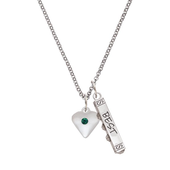 Delight Jewelry Silvertone Large May - Green Crystal Heart Silvertone Best Friends Forever Bar Charm Necklace, 23"