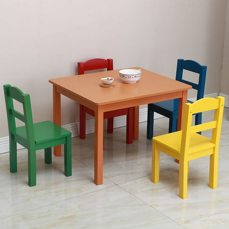 Solid Wood Table & 4 Chairs Set - Toddler Activity Chair Best for Toddlers Lego, Reading, Train, Art Play-Room, Sturdy Wooden Furniture, 4-Piece Set, 25.98
