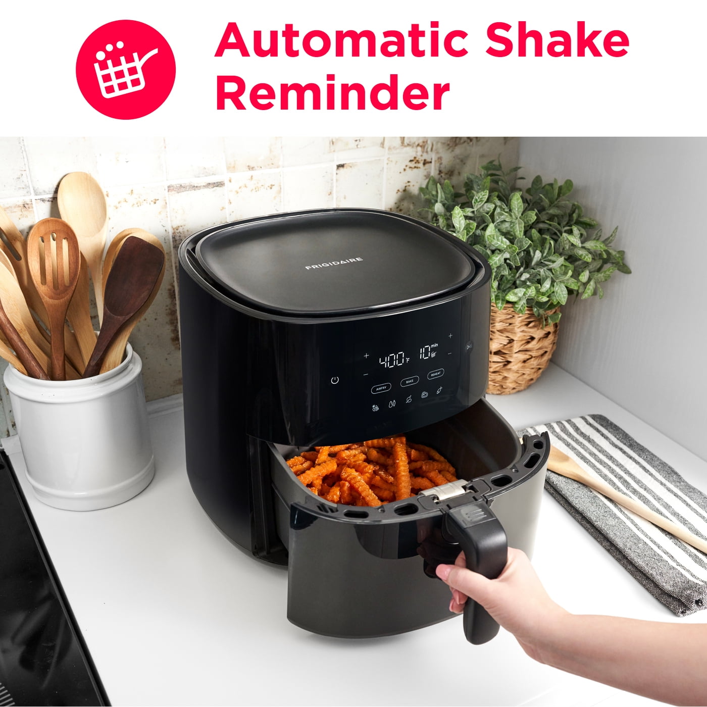 Frigidaire 5.3 QT. Air Fryer with Touch Controls, 3-in-1 Air Fry, Bake, and Reheat, 400°F, Non-Stick, Black