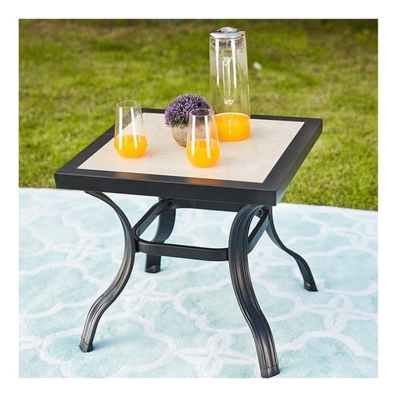 Outdoor Side Table, Ceramic Top Bistro Patio Dining Table, Steel Frame Square Table for Garden, Porch, Deck (21"x21")