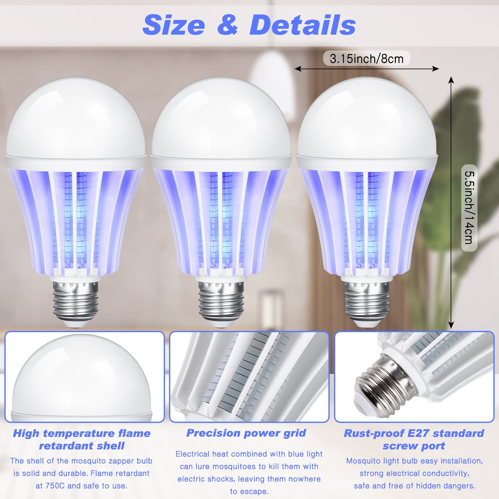 [4-Pack] BANPESTT Bug Zapper Light Bulb 2-in-1 Indoor Mosquito Zapper Gnat Trap- Electric Fly Insect Killer&Bug Catcher for Outdoor Indoors Home Backyard Patio (E27 Base, 9W 110V)