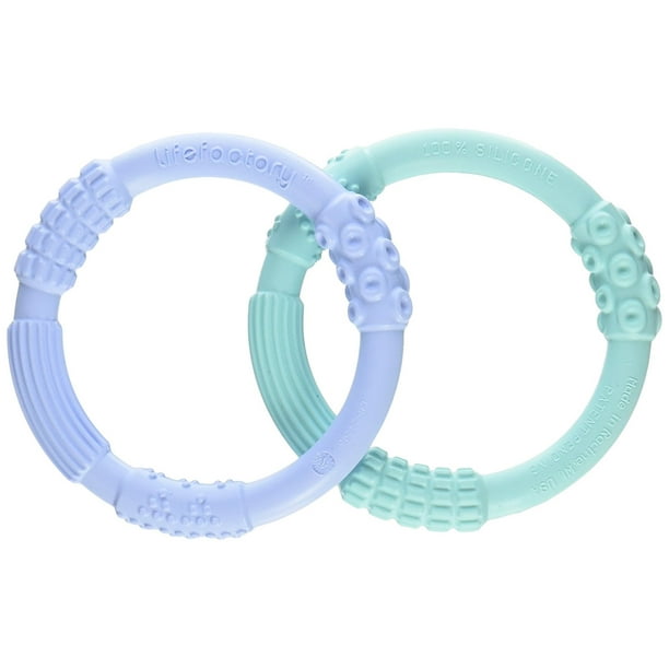 BPAFree Multi Sensory Silicone Teether Rings, Mint and Blanket, Made with 100 medical grade