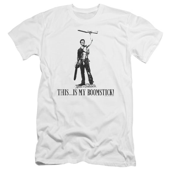 Army Of Darkness Boomstick! Premium Adult Slim Fit 30/1 T-Shirt White