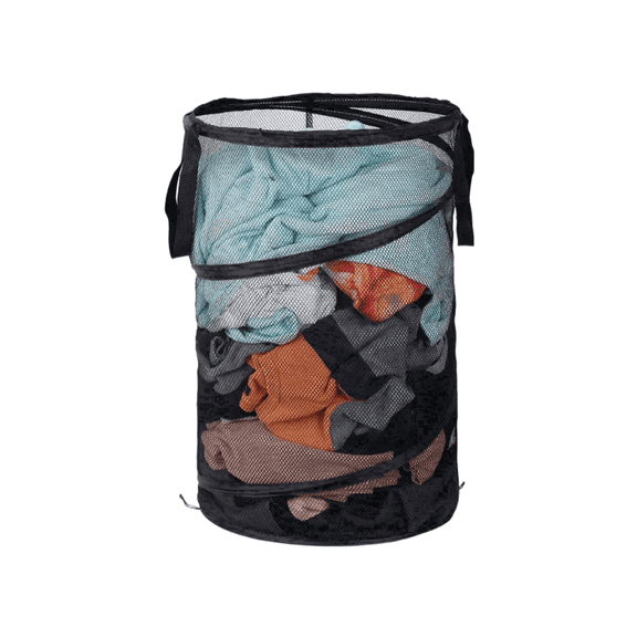 HKquanlin Collapsible Laundry Basket, Pop Up Mesh Hamper with Handles, Black