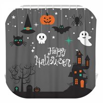 AUQ Happy Halloween Shower Curtain for Kids Shower Curtain Cute Spooky Haunted Castle Bat Pumpkin Spider Witch Hat Bathroom Curtain Grey Background Waterproof Fabric with Hooks 72Wx72H Inch
