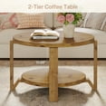 thumbnail image 3 of Tribesigns 30″ Solid Wood Round Coffee Table with 2‑Tier Storage – Brown Rustic, 3 of 13