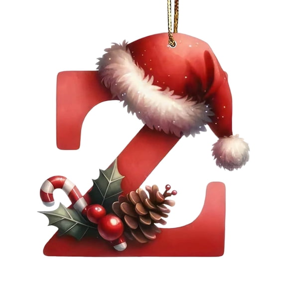26 Alphabet Christmas Tree Ornaments A-Z Initial Letter with Santa Hat Pendant Red Hanging Letters for Xmas Tree Holiday Party Decor
