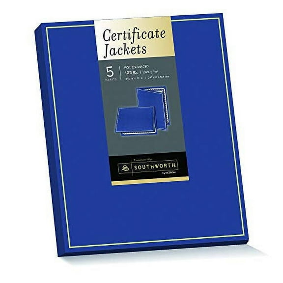 Certificate Jacket, Navy/gold Border, Felt, 88lb Stock, 12 X 9 1/2, 5/pack | Bundle of 5 Packs