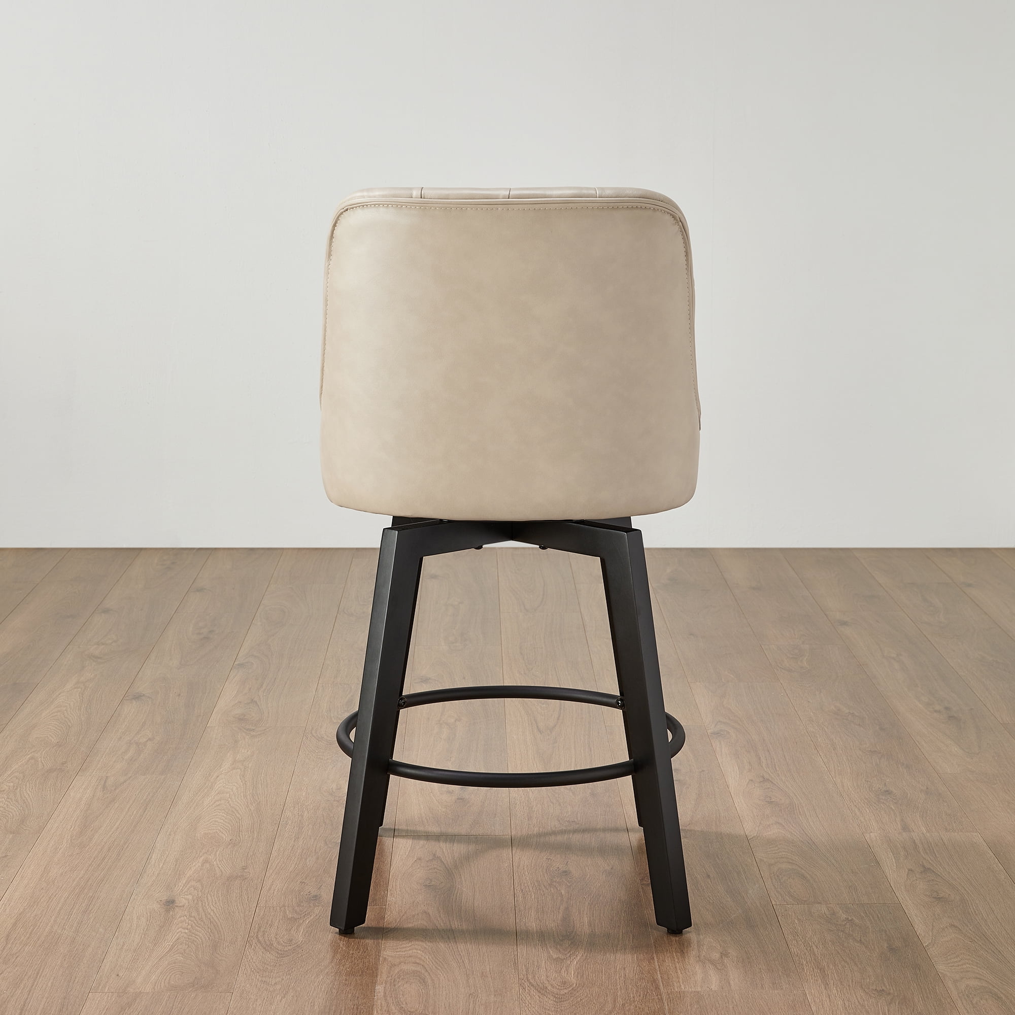 Spruce & Spring 26-Inch Counter Height Swivel Bar Stool with Tufted Back Set of 2, Beige, Faux Leather