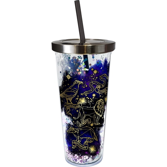 Spoontiques - Vaso de Harry Potter, taza de purpurina con pajita, 20 onzas, acrílico, multicolor