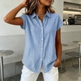 thumbnail image 4 of Lenpel Button down Shirts for Women Short Sleeve Collared Striped Cotton Linen Tops Business Casual Blouses, 4 of 6