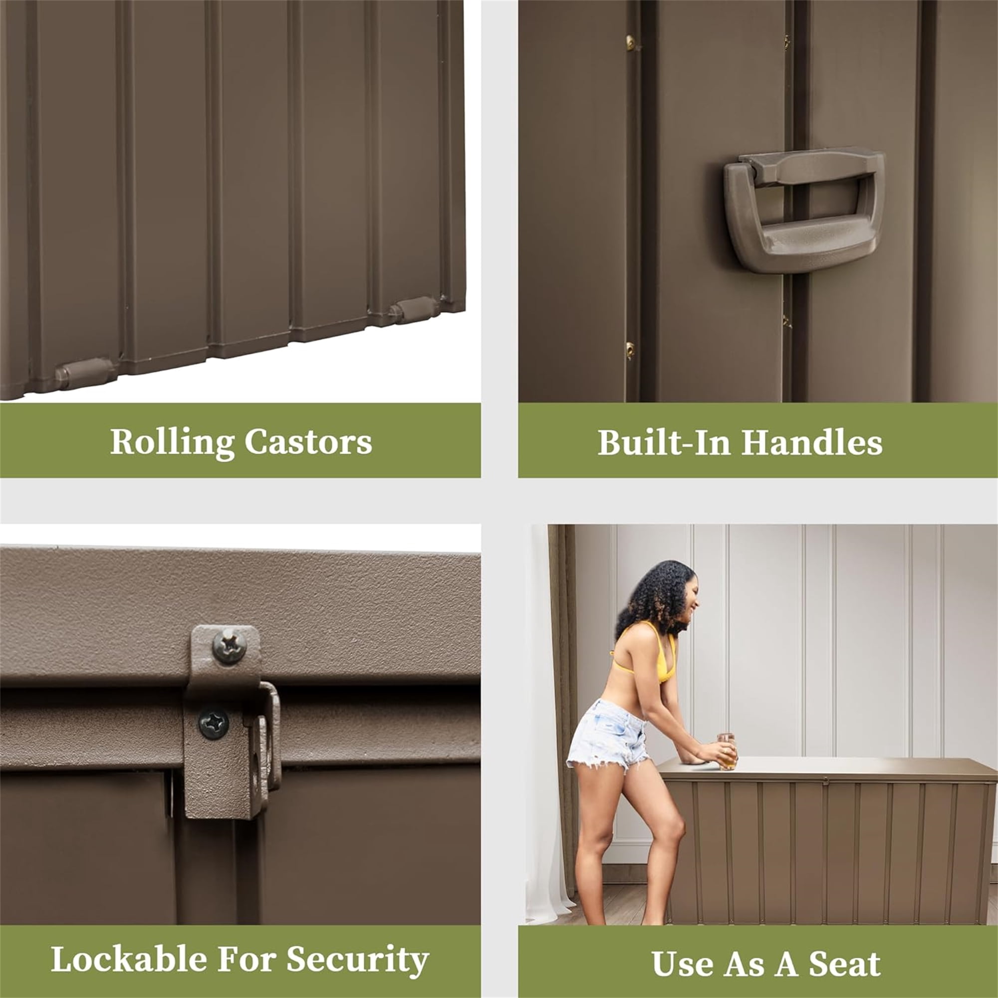 Leumius 150 Gallon Outdoor Storage Deck Box Waterproof, Large Patio Storage Bin with Lockable for Outside Cushions, Throw Pillows, Garden Tools (Dark Brown)