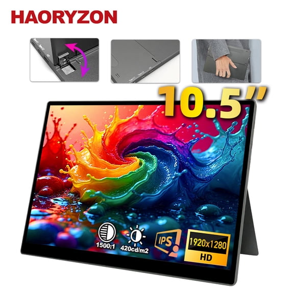 10.5-inch Portable Gaming Monitor with Stand 1920x1280 FHD IPS Extended Display 16:10 Aspect Ratio USB-C & HDMI Built-in Speakers for Laptop PC Mac PS5 Xbox