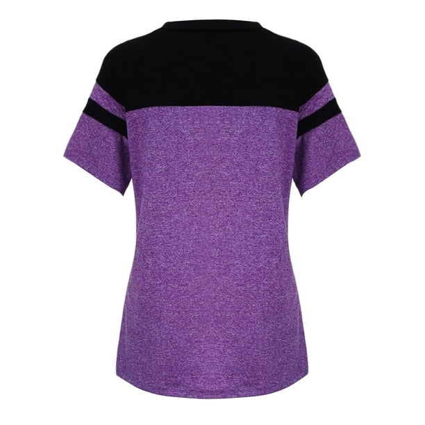 Sonducket Camiseta de manga corta para mujer, blusa bonita con cuello en V de Color sólido, camiseta deportiva de verano para cumpleaños, ropa de verano Prendas para la parte del cuerpo Púrpura XXL Sonducket AP011139-07