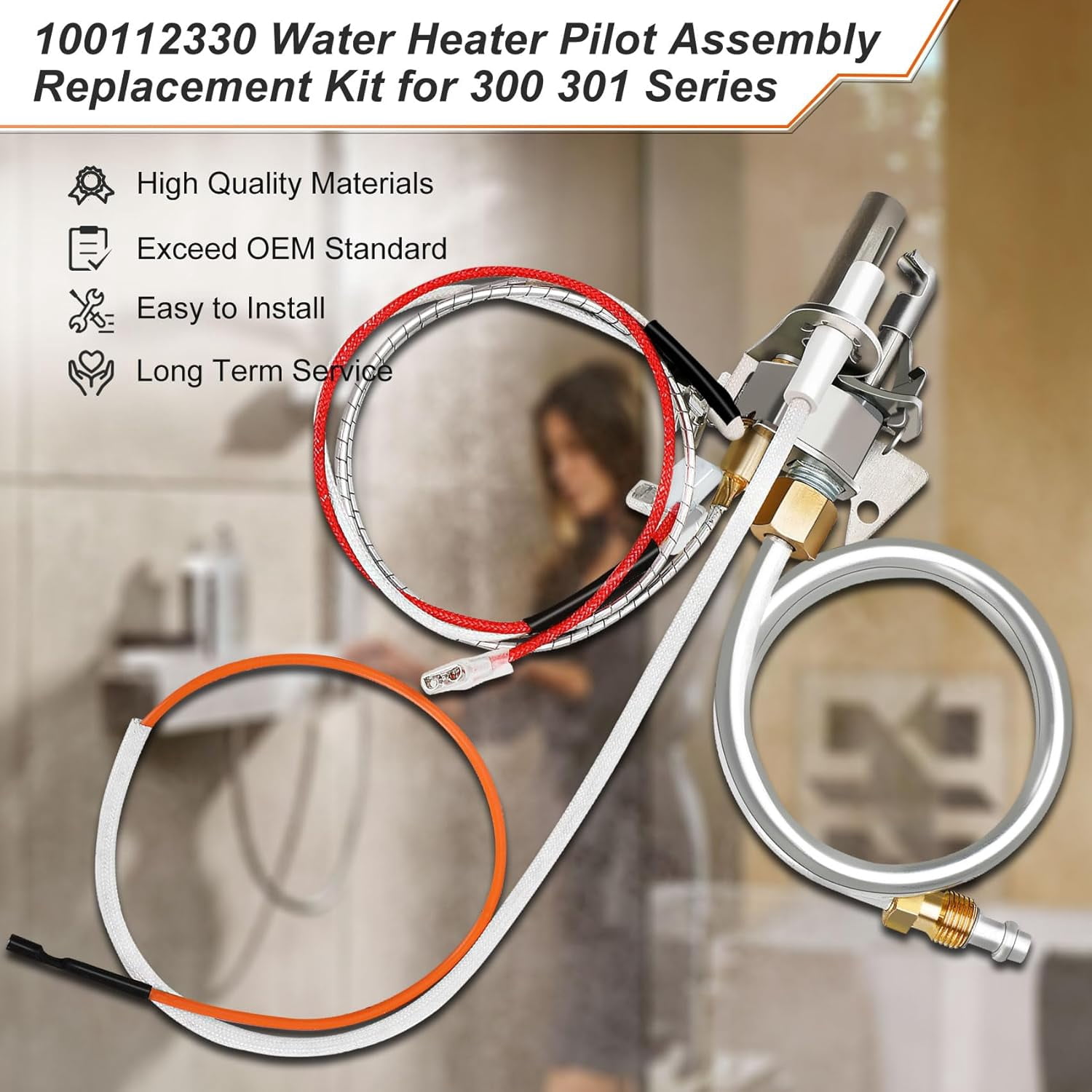 100112330 Water Heater Pilot Assembly, Replace 9007876 Thermopile, Compatible with 300 301 Series Whirl-pool Water Heater Parts