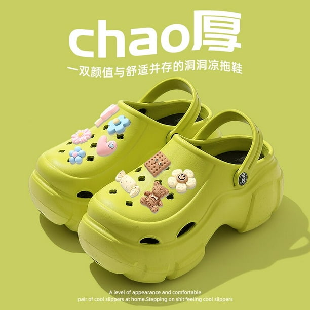 Zuecos de plataforma gruesa para mujer, zapatillas de interior y exterior, zapatos de playa, sandalias de jardín, toboganes casuales de dibujos animados DIY Qiuyongming unisex