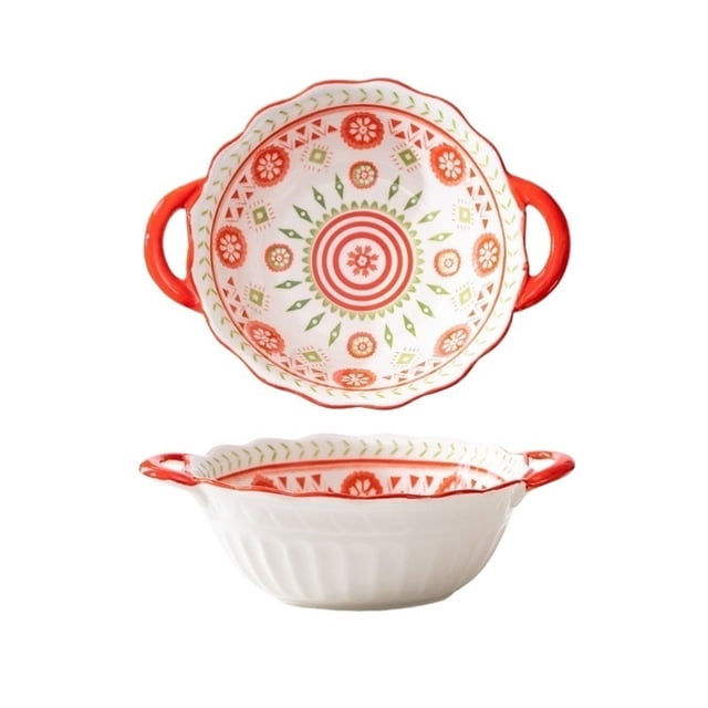 800ML Ceramic Tableware, Cheese Baked Rice Baking Tray Salad Plate Double Ear Household Oven Special Bowl