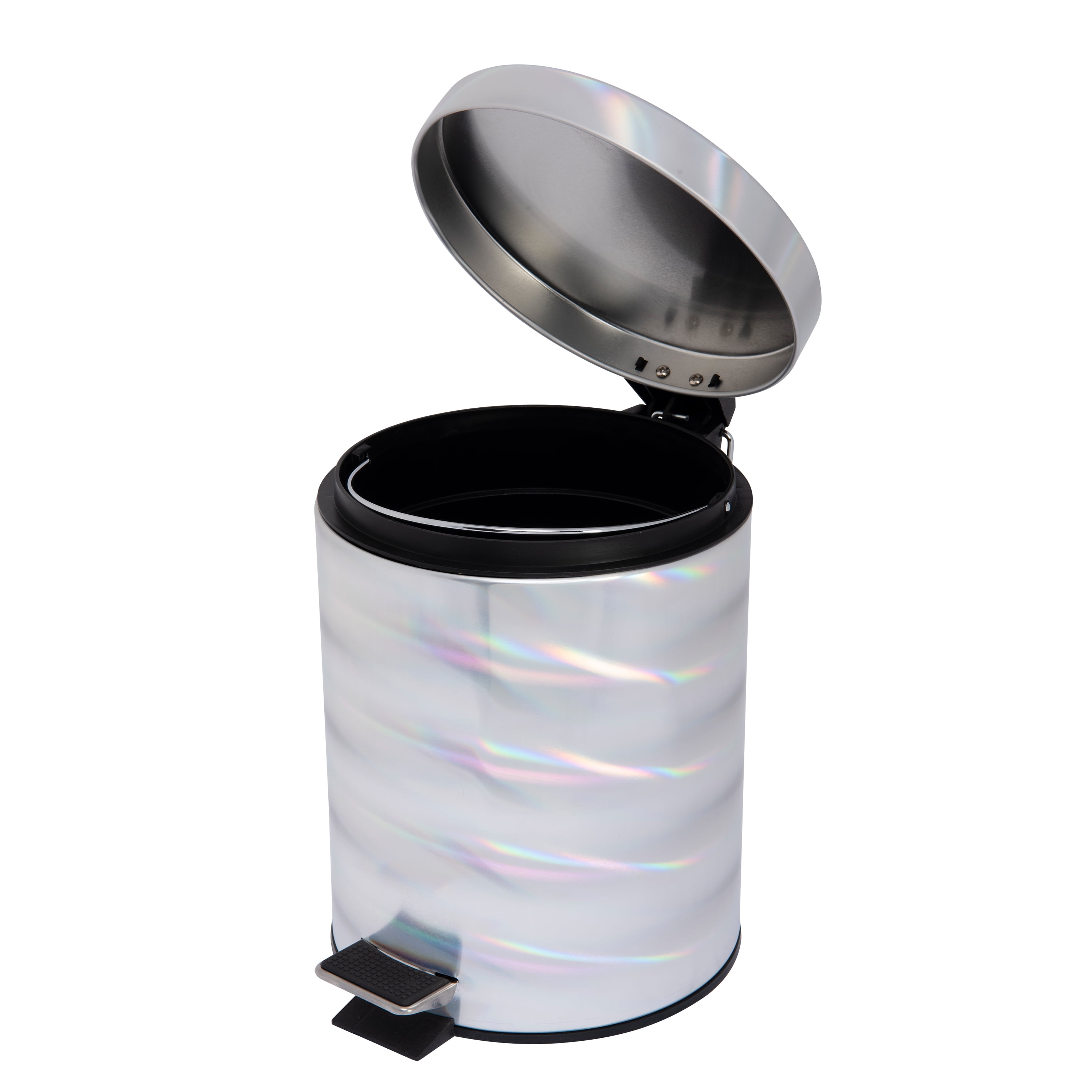 Bath Bliss 2 Pack Holographic Round Plastic Step Pedal Bathroom Trash Can