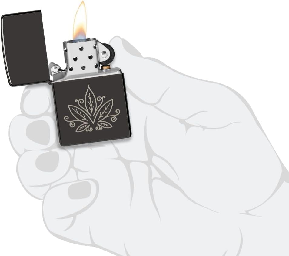 Zippo Lighter - Personalized Message Engraved on Backside Leaf Smoke 48926