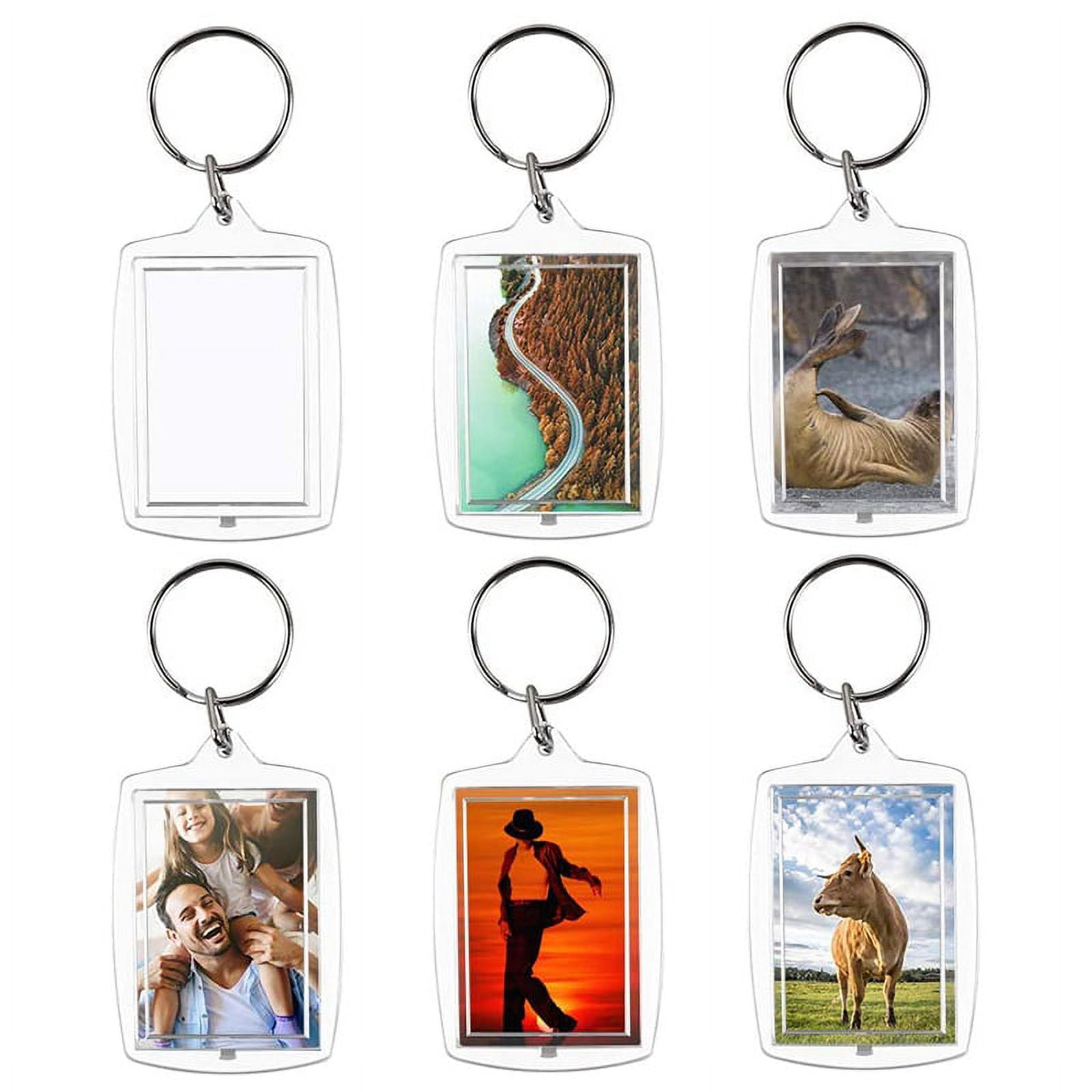 100Pcs Photo Keychain Rectangle Transparent Blank Acrylic Insert Photo Picture Frame Keyring Key Holder DIY Split Ring