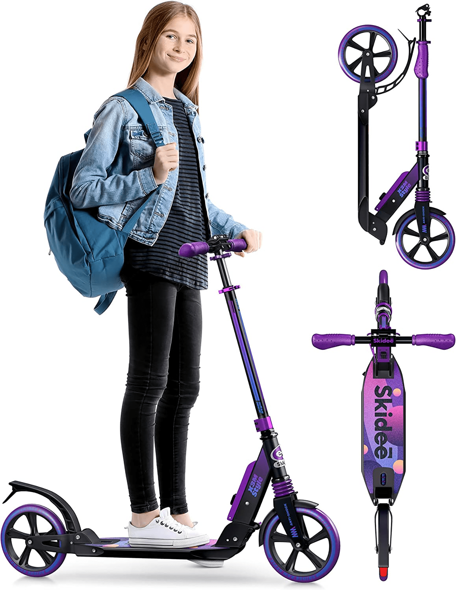 Skidee Scooter for Kids, Teens, Adults, 4 Adjustment Levels, Handlebar