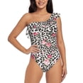 thumbnail image 2 of Picia Rose Mix Leopard 3 Pattern Women's One Piece Swimsuits,One Shoulder Swimwear Asymmetric ,Ruffle Monokinis Bathing Suits,High Waisted Flattering Bathing Suits-Large, 2 of 8