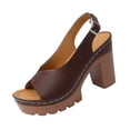 thumbnail image 2 of Viluyesy Platform Sandals for Womens, Chunky Heels Ankle Strap Peep Toe Summer Slingback Dressy Shoes Brown US9.5, 2 of 9