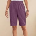 thumbnail image 5 of Miluxas Womens Solid Color Shorts Summer Comfy Elastic Waist Shorts Versatile Business Casual Shorts with Pockets Side Slit Pants Purple, 5 of 9