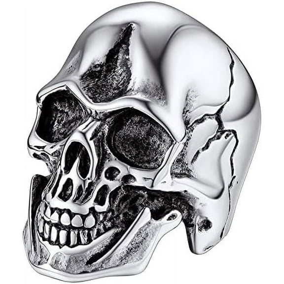 ChainsHouse Gothic Skull Rings for Men Women Stainless Steel Head Skeleton Punk Finger Ring for Halloween Party Jewelry, Size 14