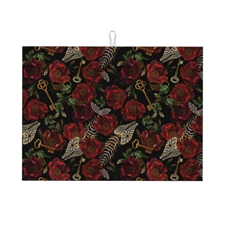 

Dish Drying Mat Fishbone rose Highly Absorbent Microfiber Drying Mat Kitchen Counter or Sink Drawer Liner 18x24 Kitchen Drying Mat Coffee Mat Kitchen Essentials