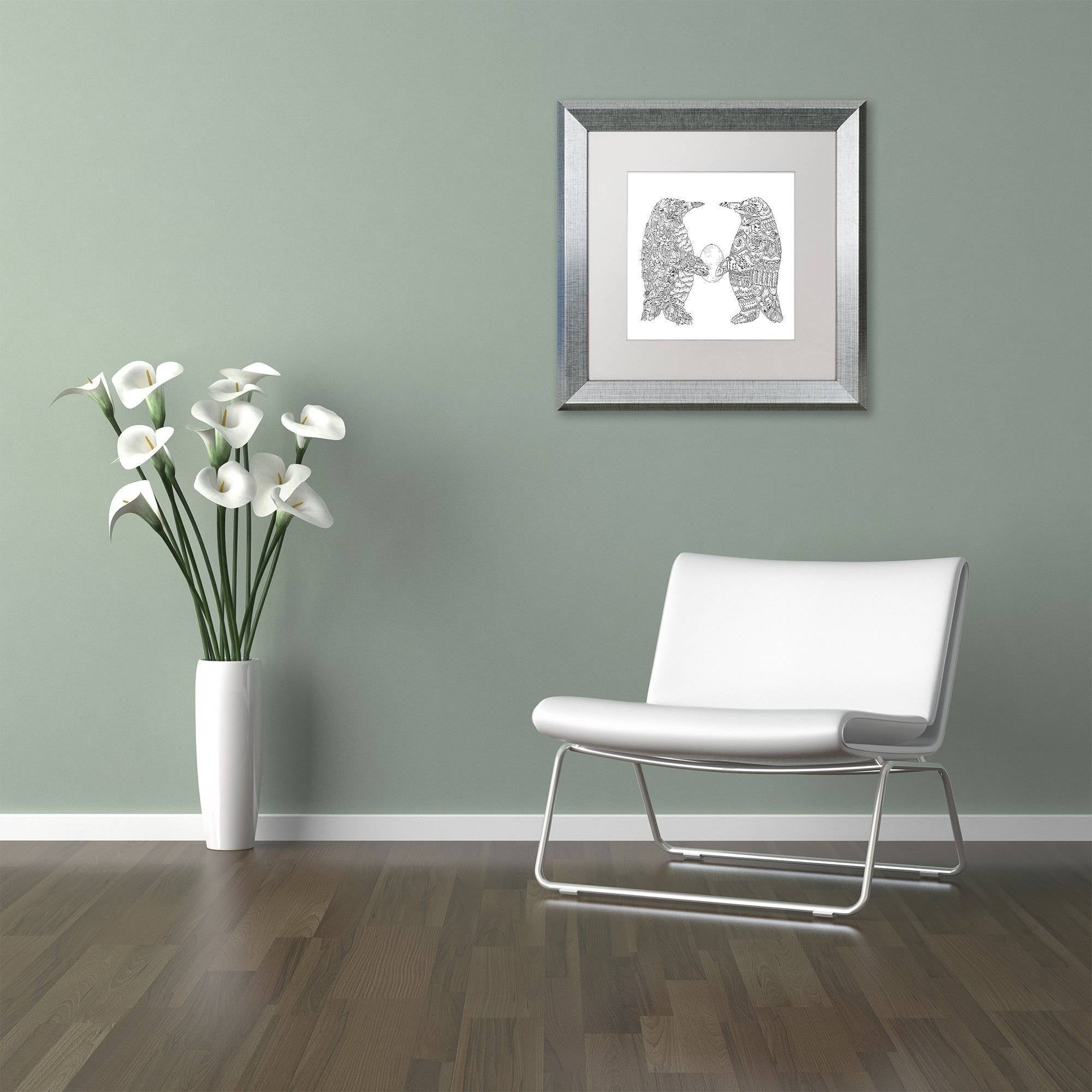 Trademark Fine Art "Penguin Lovers" Canvas Art by Filippo Cardu, White Matte, Silver Frame