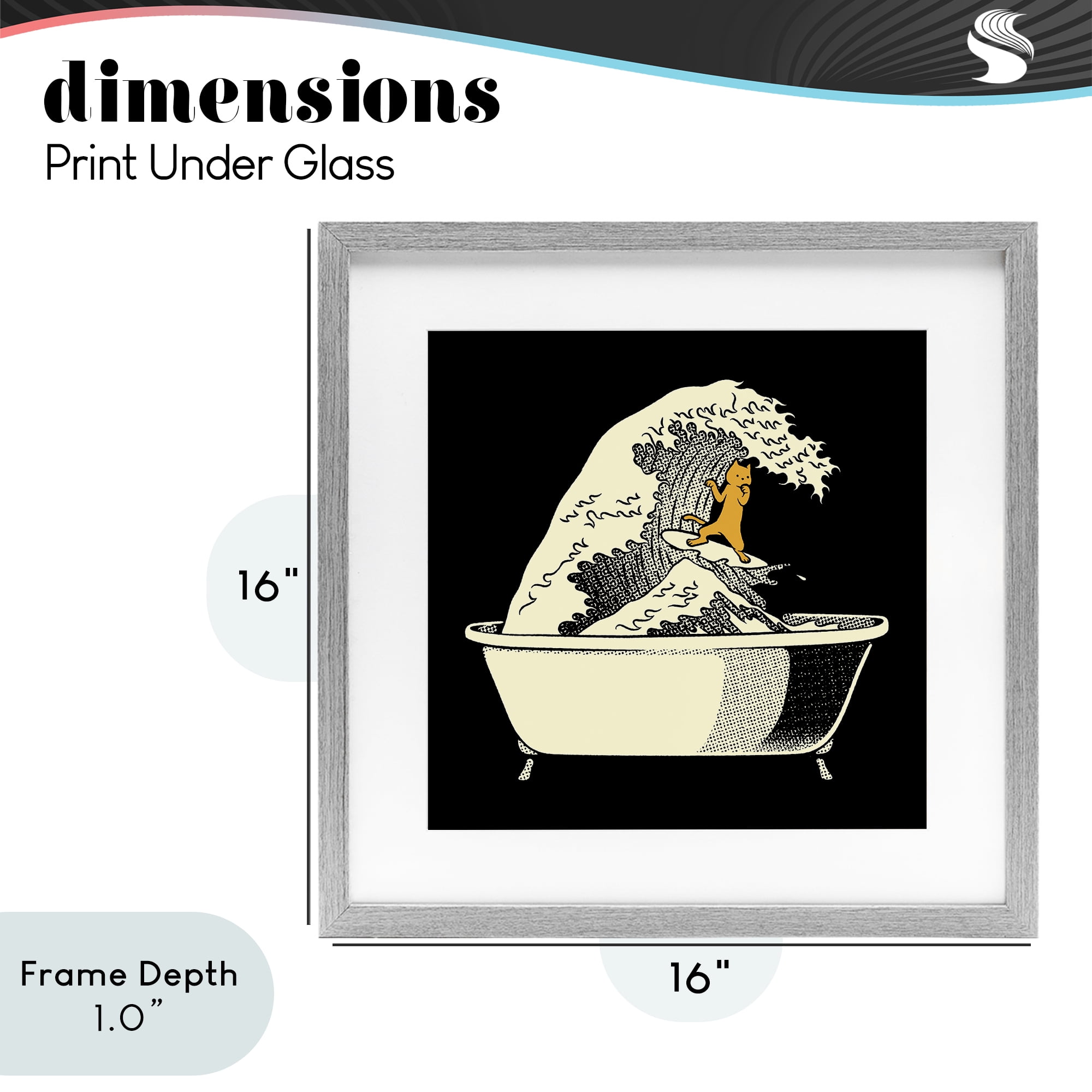 Stupell Industries Kanagawa Bathtub Cat Gray Framed Print Under Glass, design by Tobe Fonseca