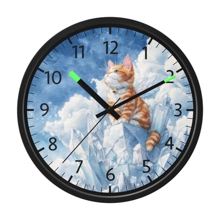 DIXRUYEE Voice Activated LED Night 12in Clock with Frostpaw Cat on Ice Pattern