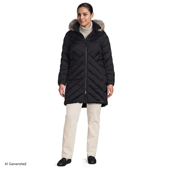 Lands' End Women's Plus Size FeatherFree Cozy Fleece Lined Winter Coat