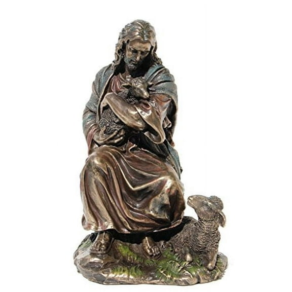 Unicorn Studio Jesus Holding A Baby Lamb Cold Cast Bronze Figurine 8.88 Inch