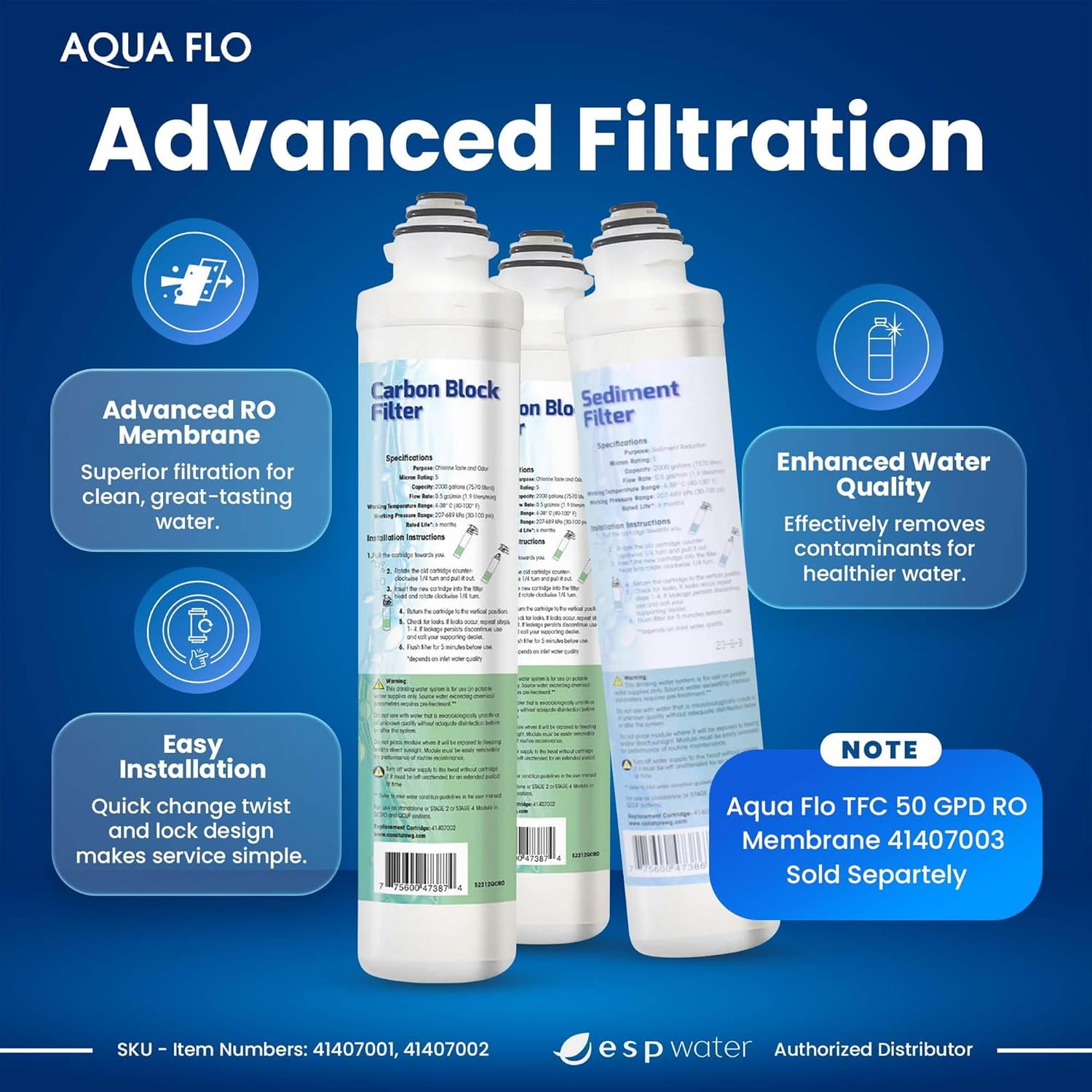 Aqua Flo Platinum QCRO Compatible RO Filter Replacement Kit, Improves Water Taste & Odor