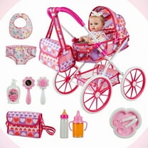 RSG 10 Pcs Baby Doll Stroller Set with Feeding Doll Accessories, Baby Doll Stroller Toys for 12-16 Inches Dolls, Pretend Play Feeding Toy for Toddlers (Not Doll)
