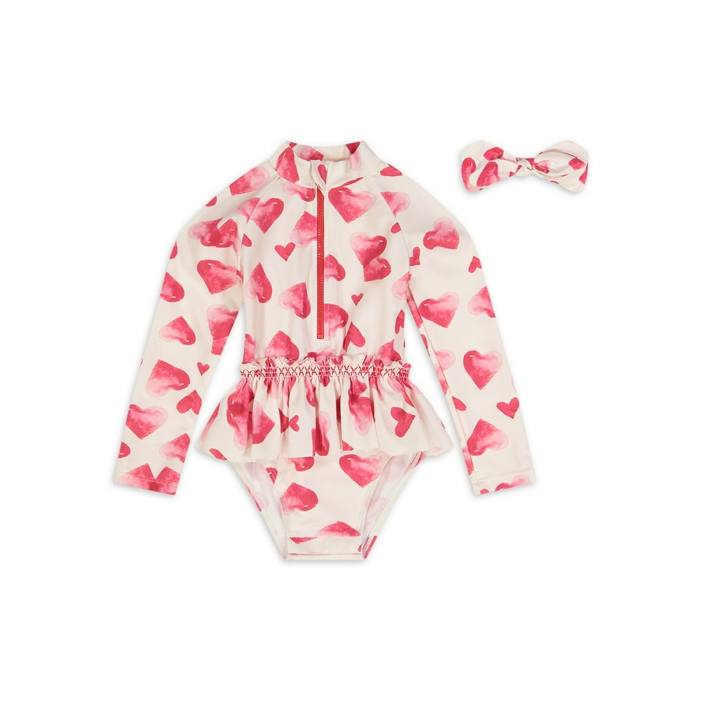 Jessica Simpson JESSICA SIMPSON BABY & TODDLER GIRL 1PC RUFFLE WAIST RASHGUARD SWIMSUIT W