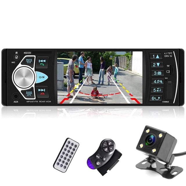 Camecho Radio estéreo para automóvil de un solo DIN Pantalla de 4.1 '' Asistencia de estacionamiento en el tablero Bluetooth USB / SD / FM Reproductor MP5 con cámara de respaldo de visión nocturna imp