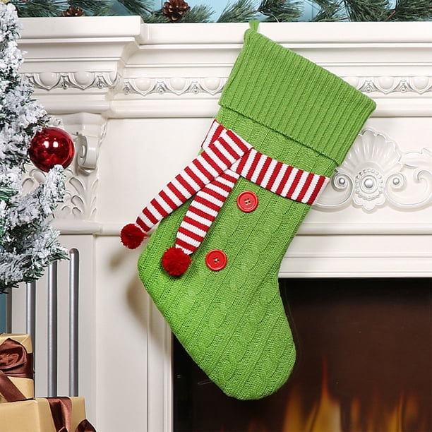 RKSTN christmas deals Christmas Socks In Apron Christmas Stocking Knitted Christmas Decorations Stocking Red White With Pockets Letter Stockings For Family