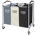 thumbnail image 5 of 3 Section Laundry Hamper, 240L Laundry Basket with Wheels, Large Capacity Rolling Laundry Sorter Organizer with Shelf in Laundry Room, Bathroom & Closet Organizers, 16 x 30 x 35 Inch, 5 of 6