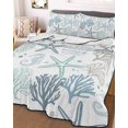 thumbnail image 2 of Quilts Full Size, Blue Green Coastal Soft Comforter Bedding Set for Bed, Summer Beach Coral Shell Ocean Lightweight Quilted Bedspread with Pillow Cover(2 Pieces) for All Season, 78x90 Inch, 2 of 6