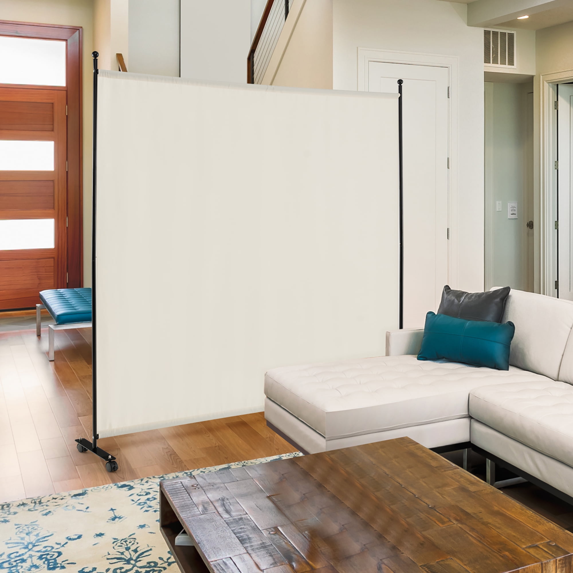 Costway 6FT Single Panel Room Divider with Wheels Rolling Fabric Partition Privacy Screen White