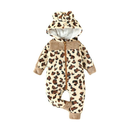 

Glonme Infant Jumpsuit Animal Print Bodysuit Full Zip Overall Party Loose Romper Cartoon Hooded Camel 6-9M