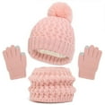 thumbnail image 2 of Little Boys Girls Winter Knit Beanie Hat Gloves Set for Girls Boys with Pompom,Kids Soft Stretch Hat Scarf Mitten Set Fleece Lined Set 3 Pieces for 1-6Y, 2 of 6